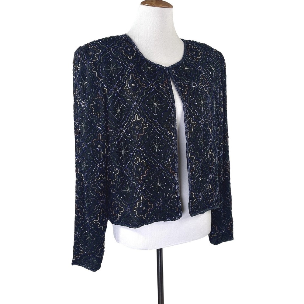 Vintage Stenay Jacket 100% Silk Sequin‎ Beaded Black Formal Evening Women's XL?